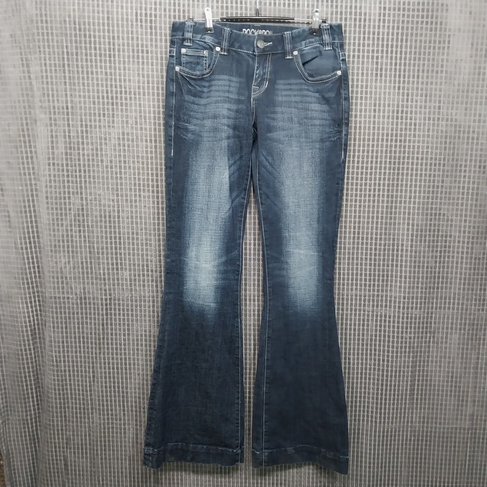 Rock & Roll Cowgirl Womens Trouser Jeans Wide Leg Dark Wash 28x36 Blue